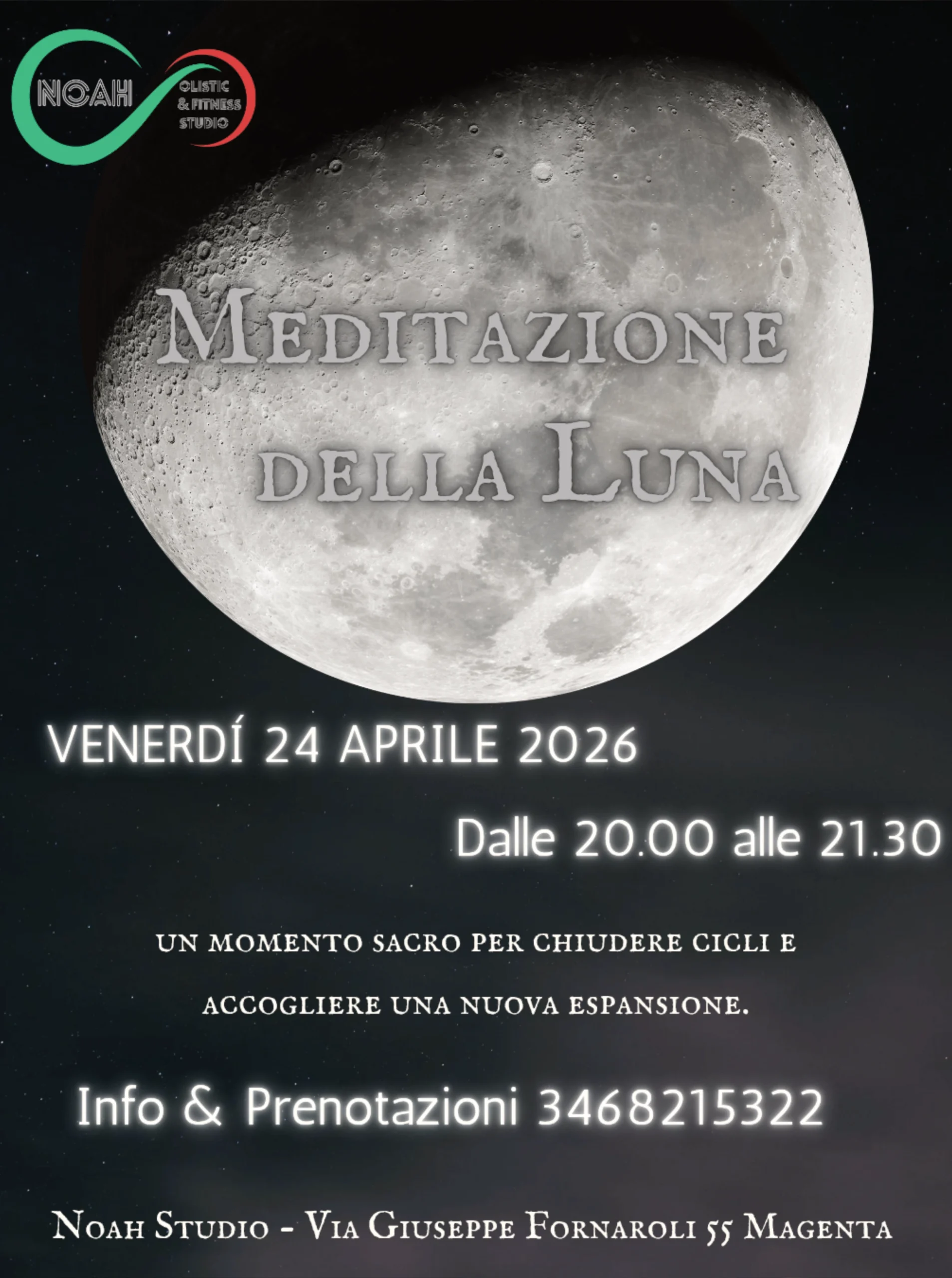 Locandina Evento Meditazione della Luna 24 aprile presso Noah Studio